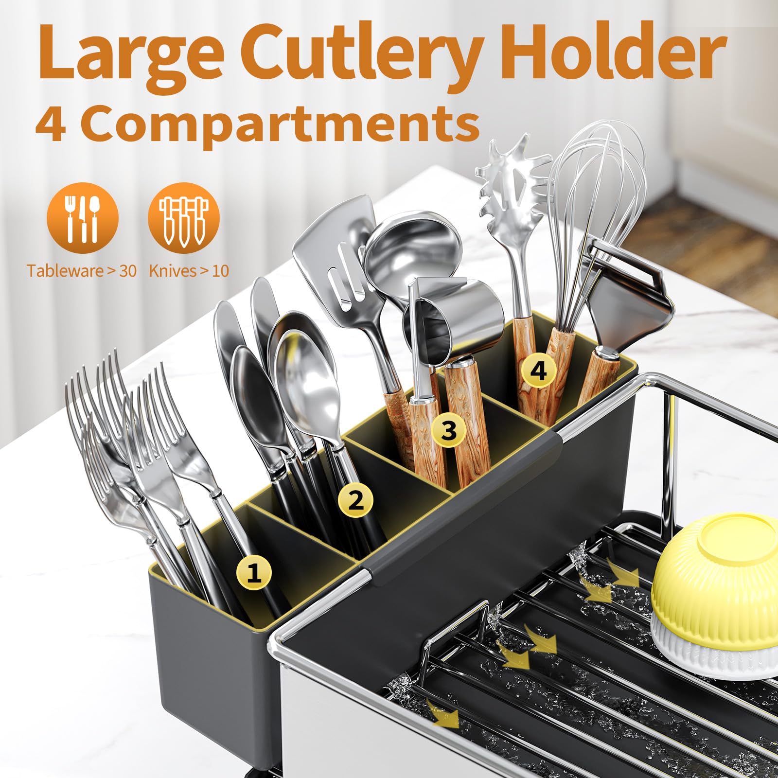 kingrack Dish Drainer Rack, Stainless Steel Dish Rack, Draining Board Rack with Anti-Rust Frame, Optional 2 Direction Spout Sink Drain Board Design,