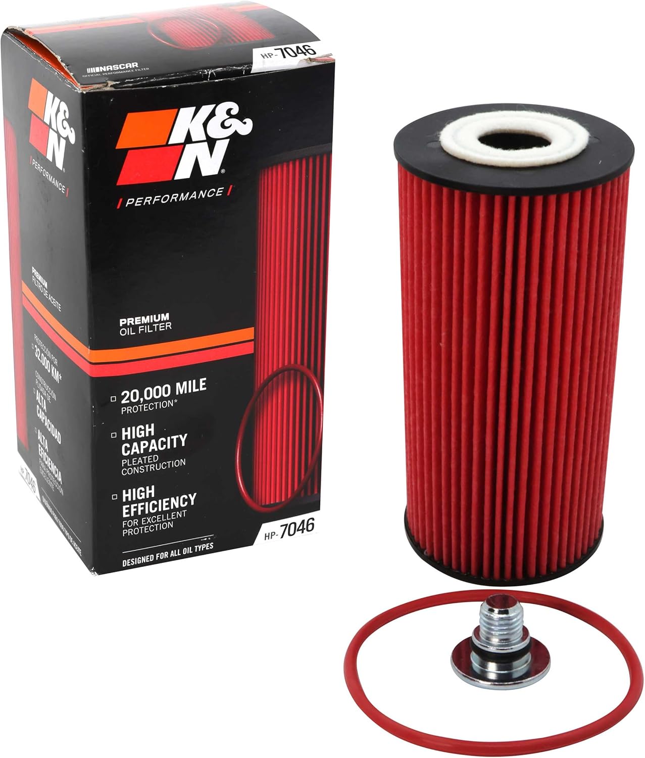 K&N Oil Filter - High Performance-Series compatible with Hyundai & Kia (HP-7046), Red