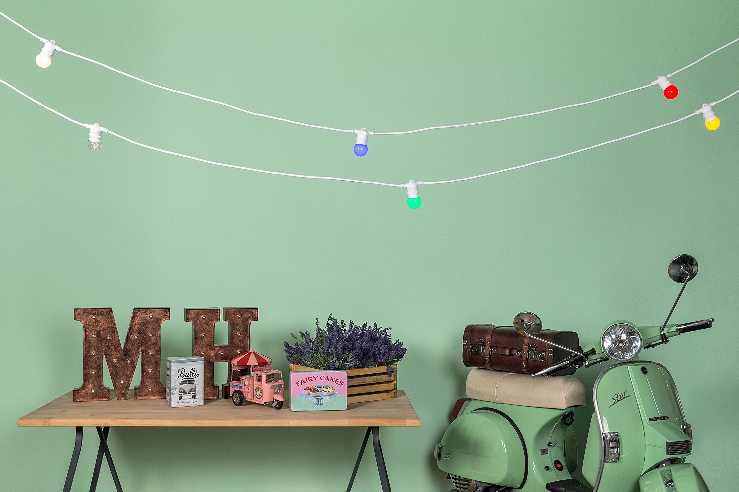 AMARCORDS - Luminous Belt White for Outdoor use with 11 E27 Lampholders, Round Cable, schuko Plug, Length 12.5 m. Joined up to 100 Meters!