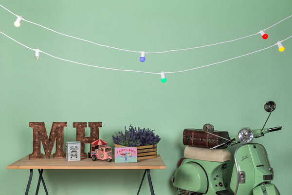 AMARCORDS - Luminous Belt White for Outdoor use with 11 E27 Lampholders, Round Cable, schuko Plug, Length 12.5 m. Joined up to 100 Meters!