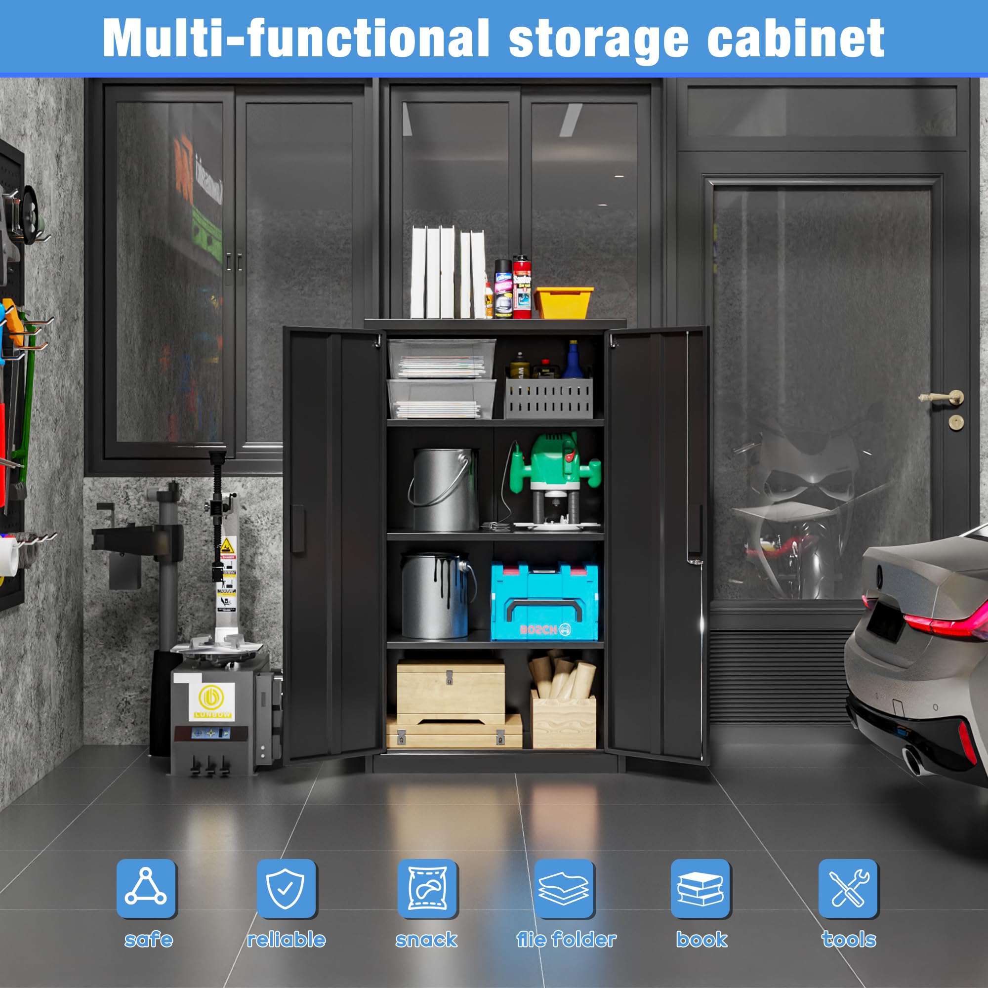 Metal Storage Cabinet with 2 Door and 3 Adjustable Shelves,140X80x40CM Steel Cabinet for Warehouse,Garage,Home,Office,Easy Assemble Required(Black/White)