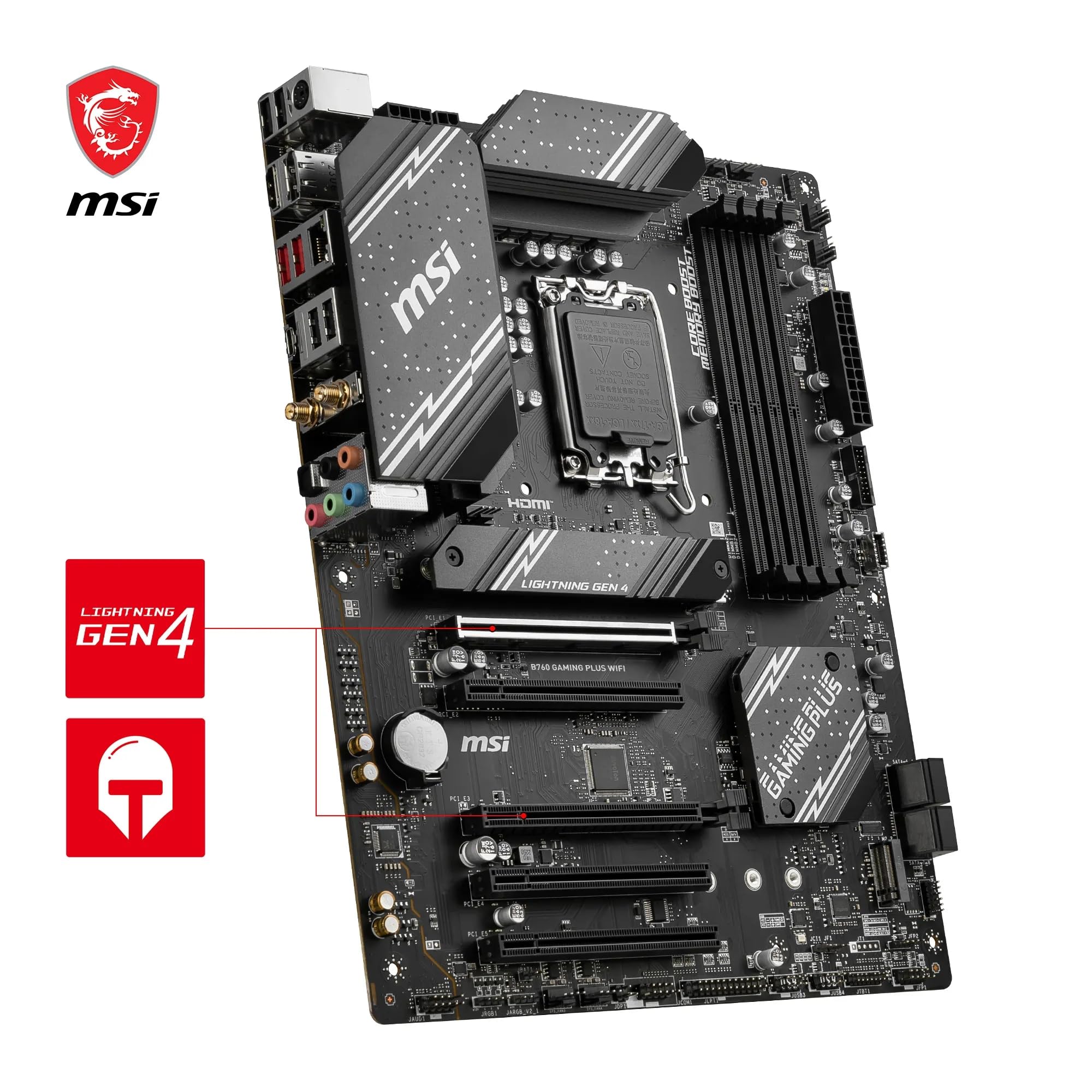 MSI B760 GAMING PLUS WIFI DDR4 Motherboard, ATX - Supports Intel 14th, 13th & 12th Gen Core Processors, LGA 1700 - DDR4 Memory Boost 5333+MHz/OC, 1x PCIe 4.0 x16, 2 x M.2 Gen4, 2.5G LAN, Wi-Fi 6E