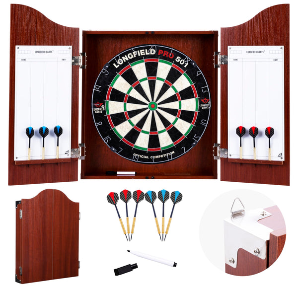 Engelhart - 065017 - Wooden Dart Cabinet + Sisal Dartboard + 2 Sets of 18 g Darts (Oak)