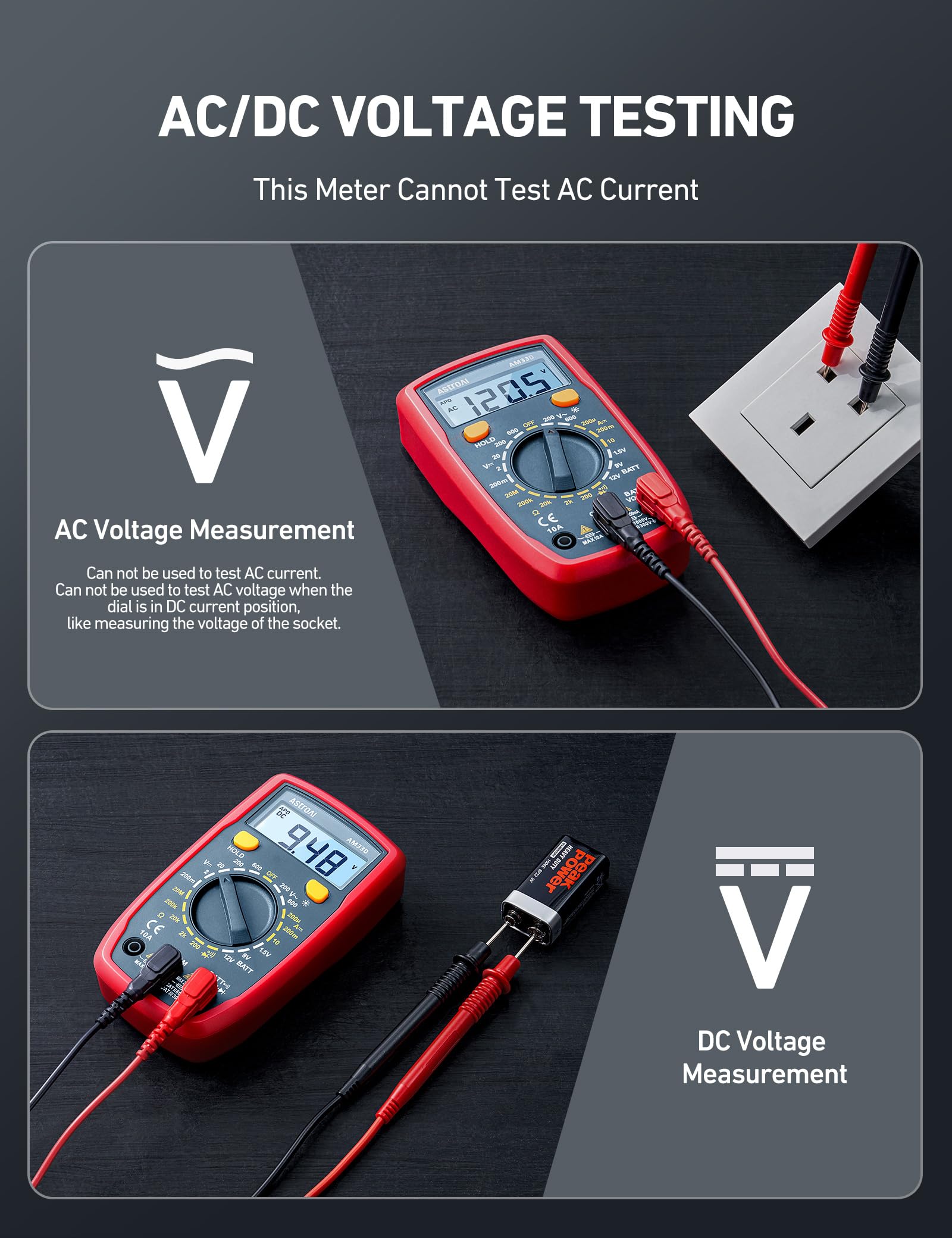 AstroAI Digital Multimeter Voltmeter Ohmmeter Ammeter Multi Tester Meter with Backlit LCD Electronic Test Meter