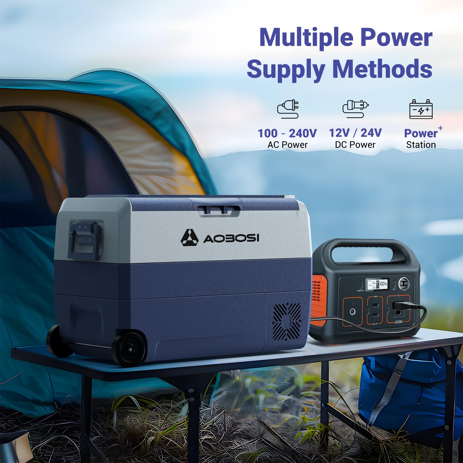 AAOBOSI Compressor Camping Fridge 95L, Car Fridge Dual Zone with 12/24V DC and 100-240V AC, -20°C to 20°C Portable Freezer for Car, Campervan, Lorry, Truck, Boat