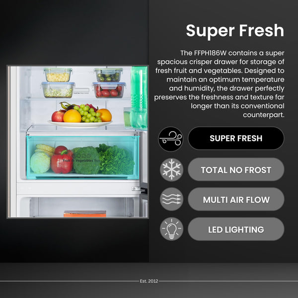 Teknix FFH1825WB 55cm Freestanding 50/50 Fridge Freezer - 256 Litre Capacity - Total No Frost - Non-plumbed Water Dispenser - Black, H182.5 x W55 x D56.2 (cm)