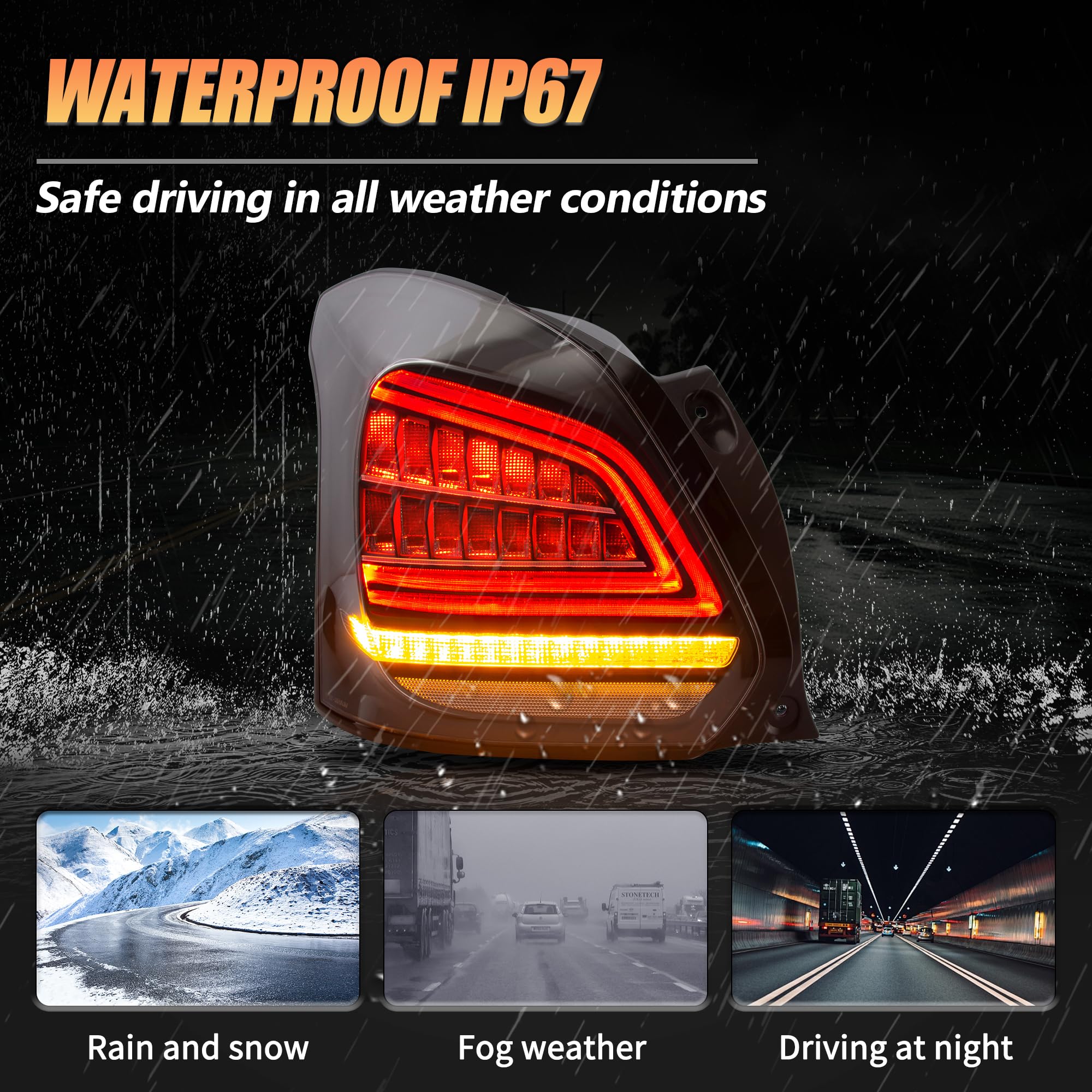 VLAND LED Rear Lights compatible with Swift 2017-2021, w/Amber Sequential Indicator, Passenger & Driver Sides - Clear