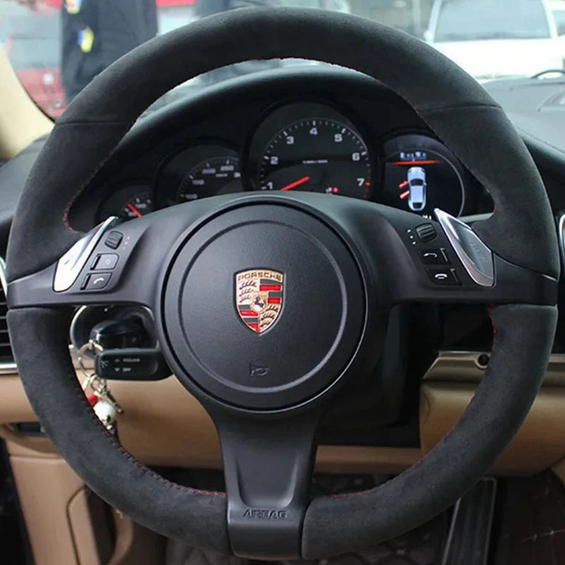 Car Steering Wheel Cover Soft Suede For Porsche 911 991 Boxster 981 Cayman Cayenne Panamera DIY Steering-Wheel Cover Wrap