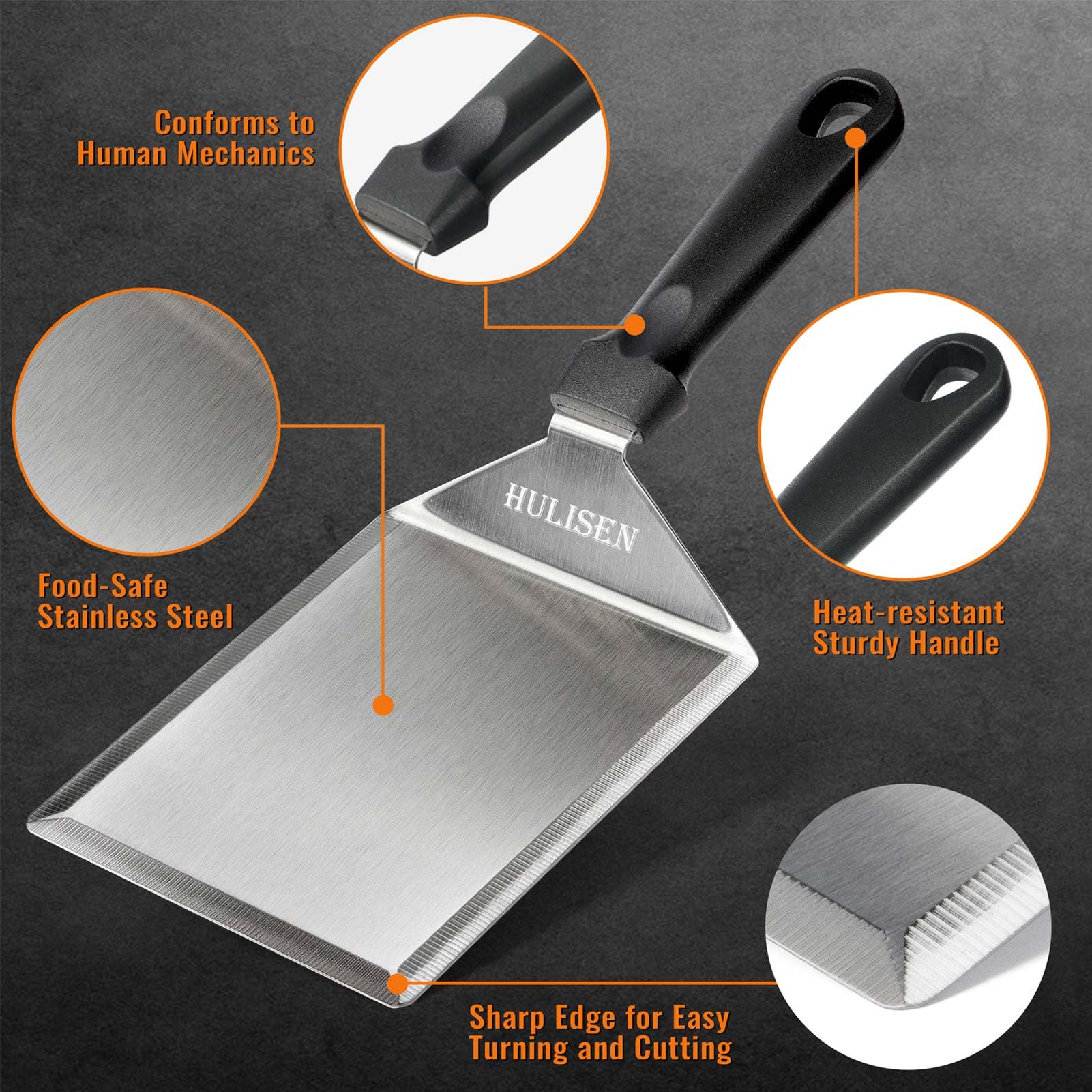 HULISEN Stainless Steel Griddle Spatula, 5" Wide Burger Spatula - Heavy Duty Hamburger Turner for Grilling Barbecue Flat Top Grill, 12 Inch Long, Dishwasher Safe