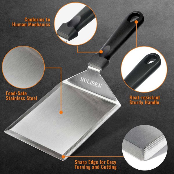 HULISEN Stainless Steel Griddle Spatula, 5" Wide Burger Spatula - Heavy Duty Hamburger Turner for Grilling Barbecue Flat Top Grill, 12 Inch Long, Dishwasher Safe