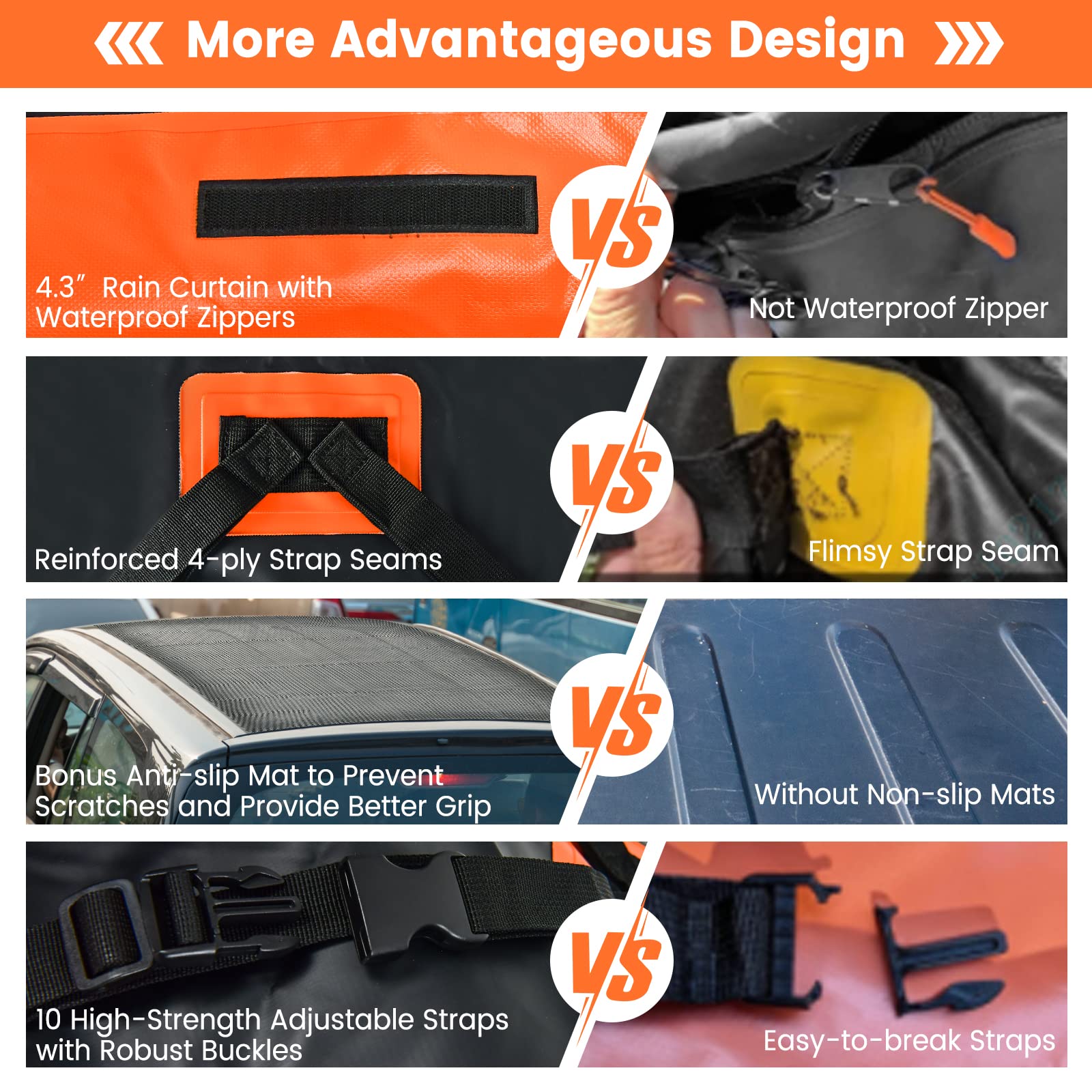 COSTWAY 15/21 Cubic Feet Car Roof Bag, 100% Waterproof Roofing Cargo Carrier with Anti-Slip Mat, Combination Lock & Straps, Rooftop Luggage Storage Box (Black, 21 Cubic Ft/600L)