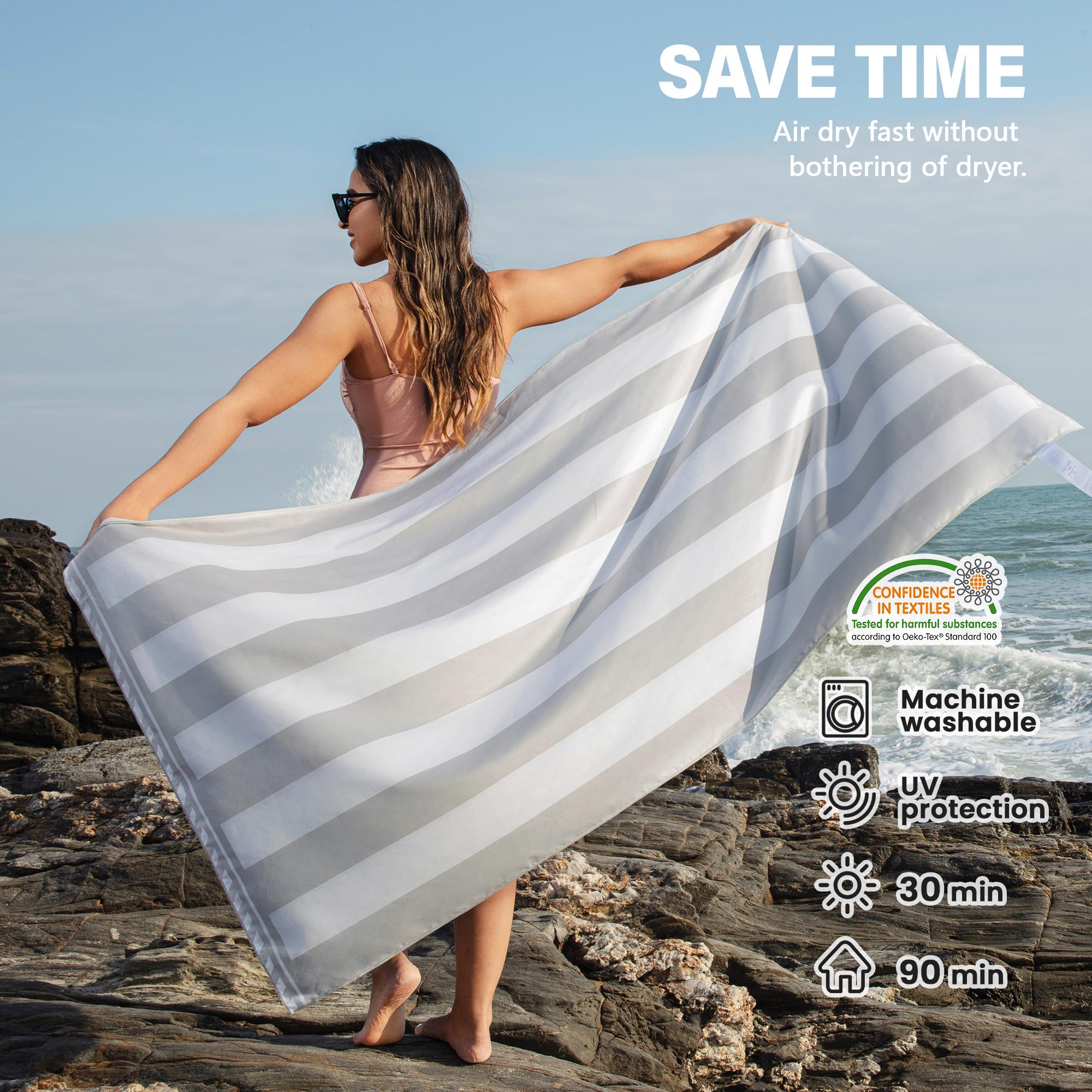 Winthome Beach Towel, Extra Large Microfibre Beach Towel for Adult, Double Sides Sand Free Quick Dry lightweight Travel Swimming Towel(Pink + Green, 90×180cm - 2 pack)