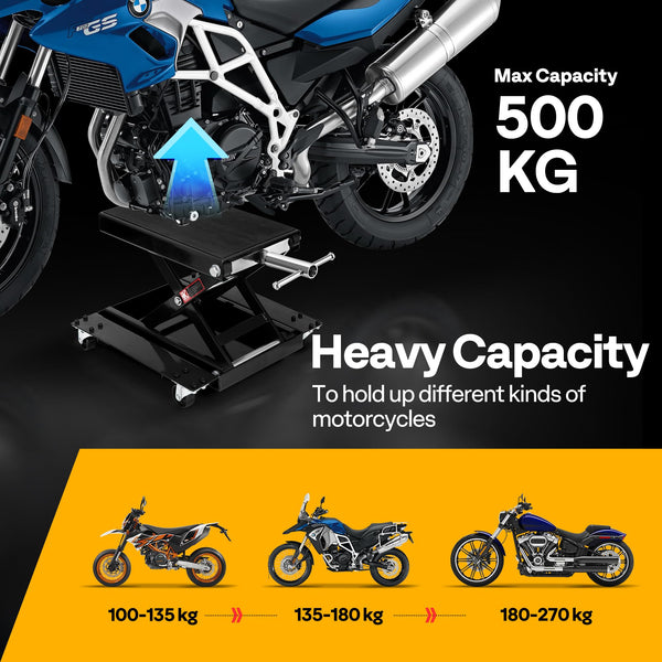 VIVOHOME Motorcycle Scissor Lift Jack Height Adjustable Heavy Duty Steel with Anti Slip Wide Deck Hoist Crank Center Stand 500KG Capacity for Motorcycles, ATVs, Dirt Bikes