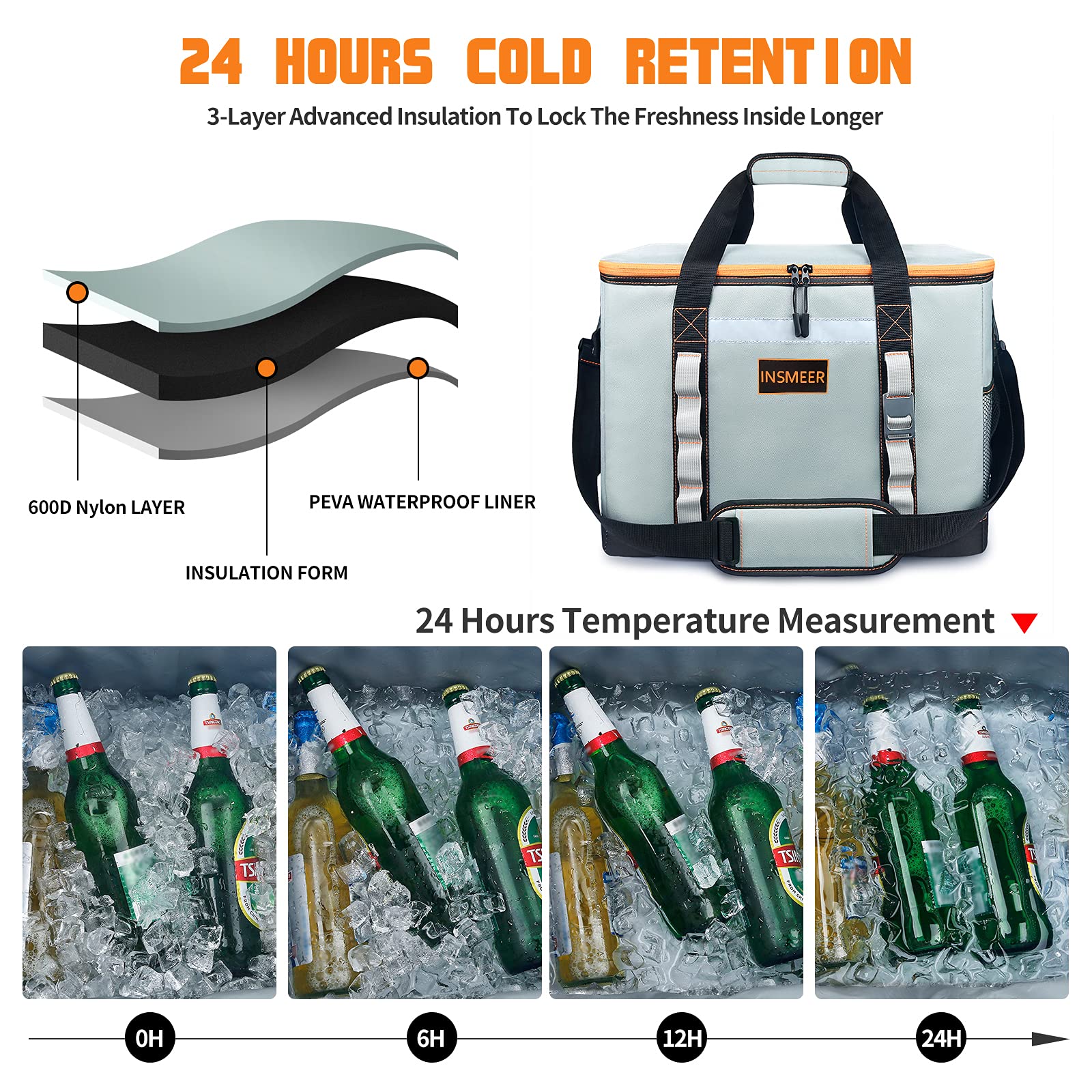 INSMEER Large Cooler Bag 65 Can, Soft Cooler Insulated 48L Foldable/Collapsible/Leakproof,with Opener&Removable Shoulder Strap, Portable Thermal Bag
