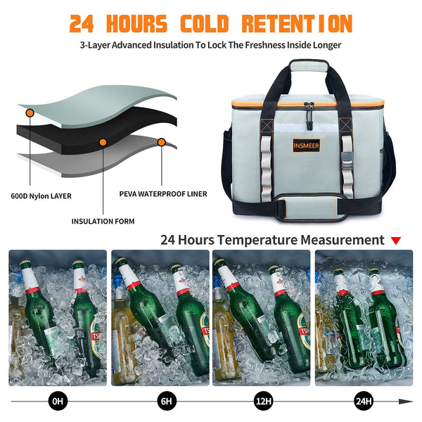 INSMEER Large Cooler Bag 65 Can, Soft Cooler Insulated 48L Foldable/Collapsible/Leakproof,with Opener&Removable Shoulder Strap, Portable Thermal Bag