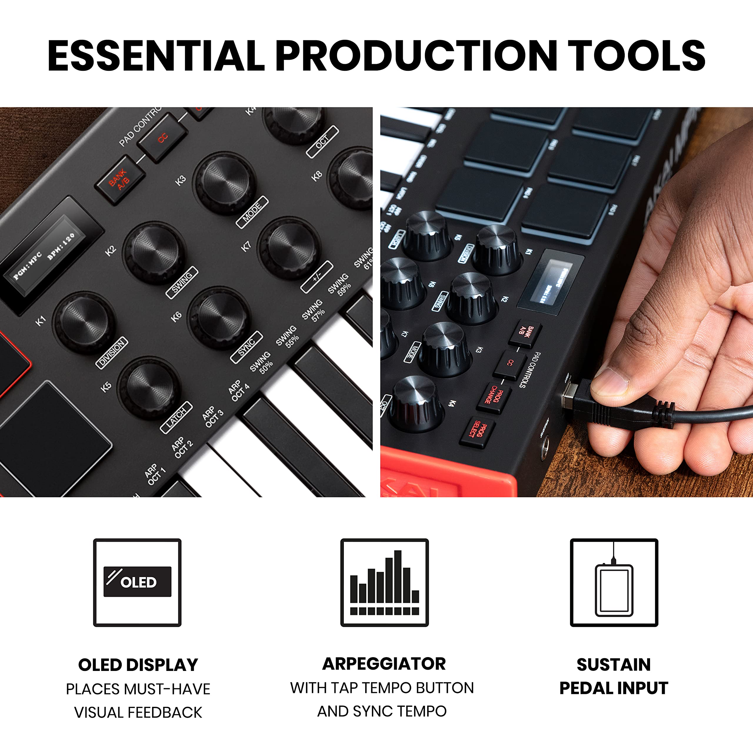 Akai Professional MPK Mini MK3 - 25 Key USB MIDI Keyboard Controller with 8 Backlit Drum Pads, 8 Knobs and Music Production Software and Native Instruments Sound Package (NKS Integration)