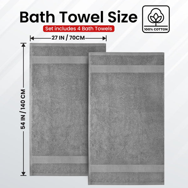 Infinitee Xclusives Bath Towels Set of 4 (70x140 cm) - 100% Cotton, Super Absorbent, Quick-Dry Towels for Bathroom, Spa, Gym & Hotel |Charming Grey|