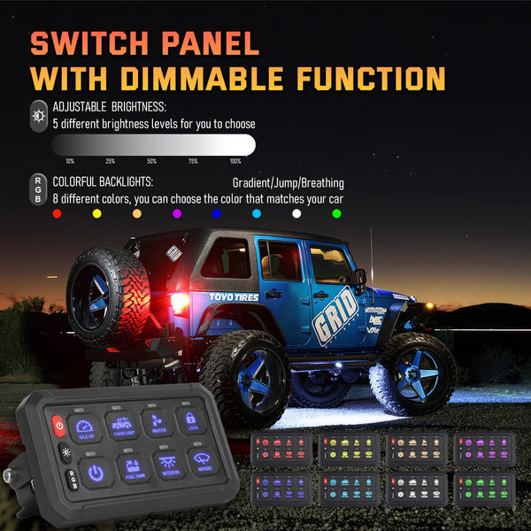 Chelhead RGB 6 Gang Switch Panel with APP Control, Universal Circuit Control Relay System, Multi-Function Bluetooth Remote Switch Panel, Compatible with Truck Boat SUV RV Trailer Marine ATV UTV