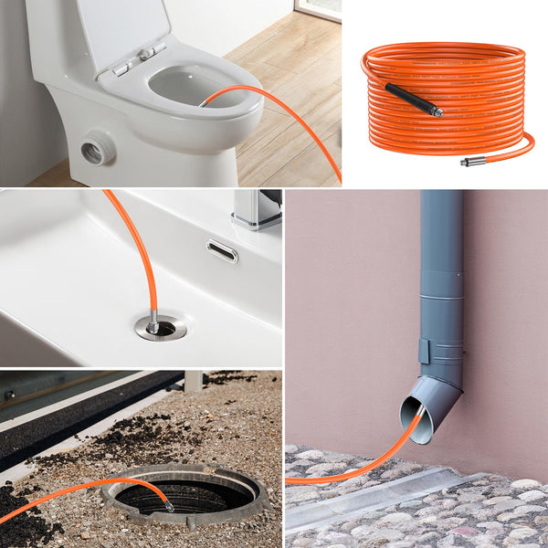 DANCINGBOAR 15M Pressure Washer Drain Pipe Hose Cleaning Kit with Jet Nozzle, Tube Unblocker Sewer Jetter Kit Compatible for Karcher K2 K3 K4 K5 K6 K7 Series, 2600PSI/180BAR