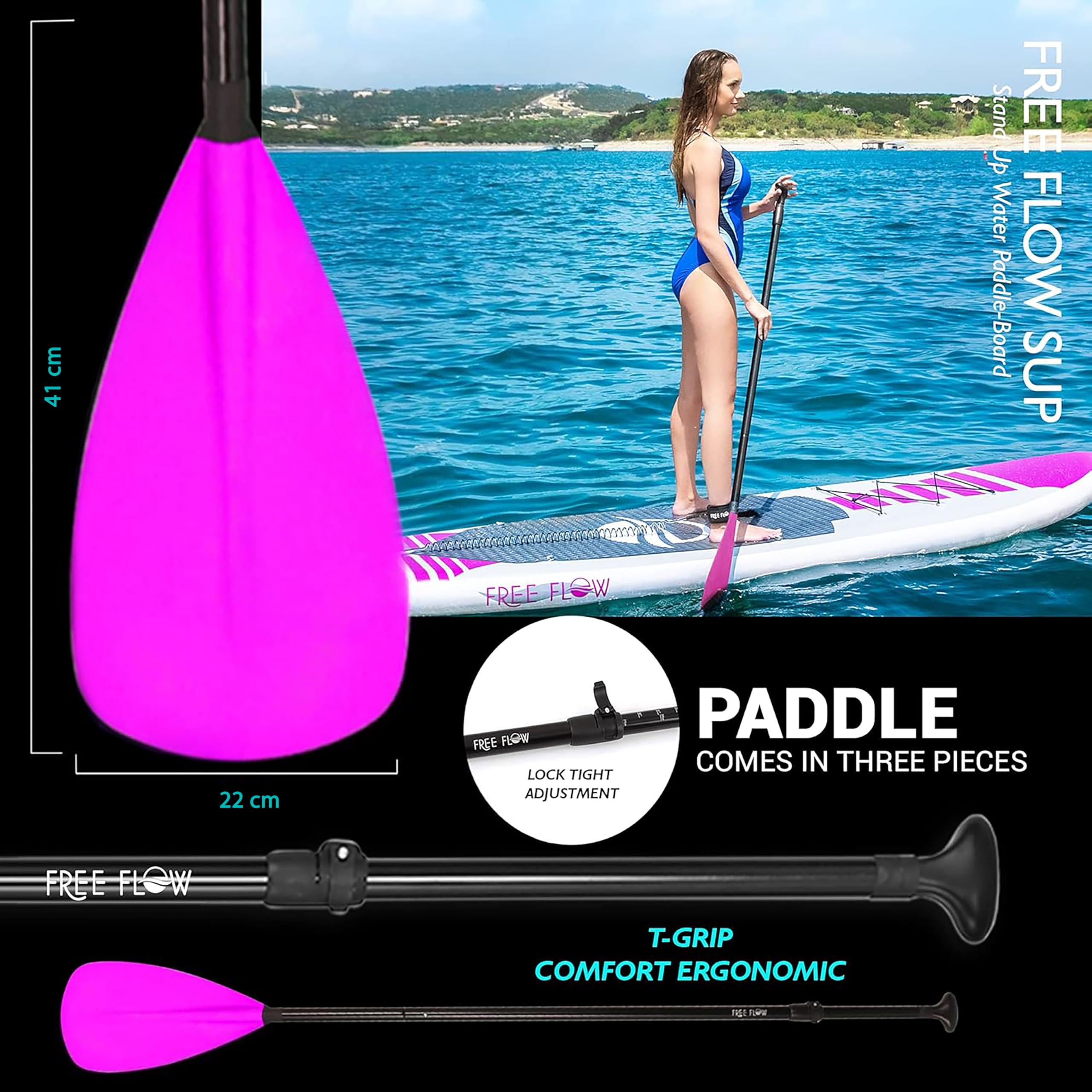SereneLife Inflatable Stand Up Paddle Board, SUP Board- Paddleboards for Adults & Youth, Surfing Board Kit, 0.63cm Thick Standup Paddleboarding, Non-Slip Deck, Wide Stance, Surf Control w/Backpack