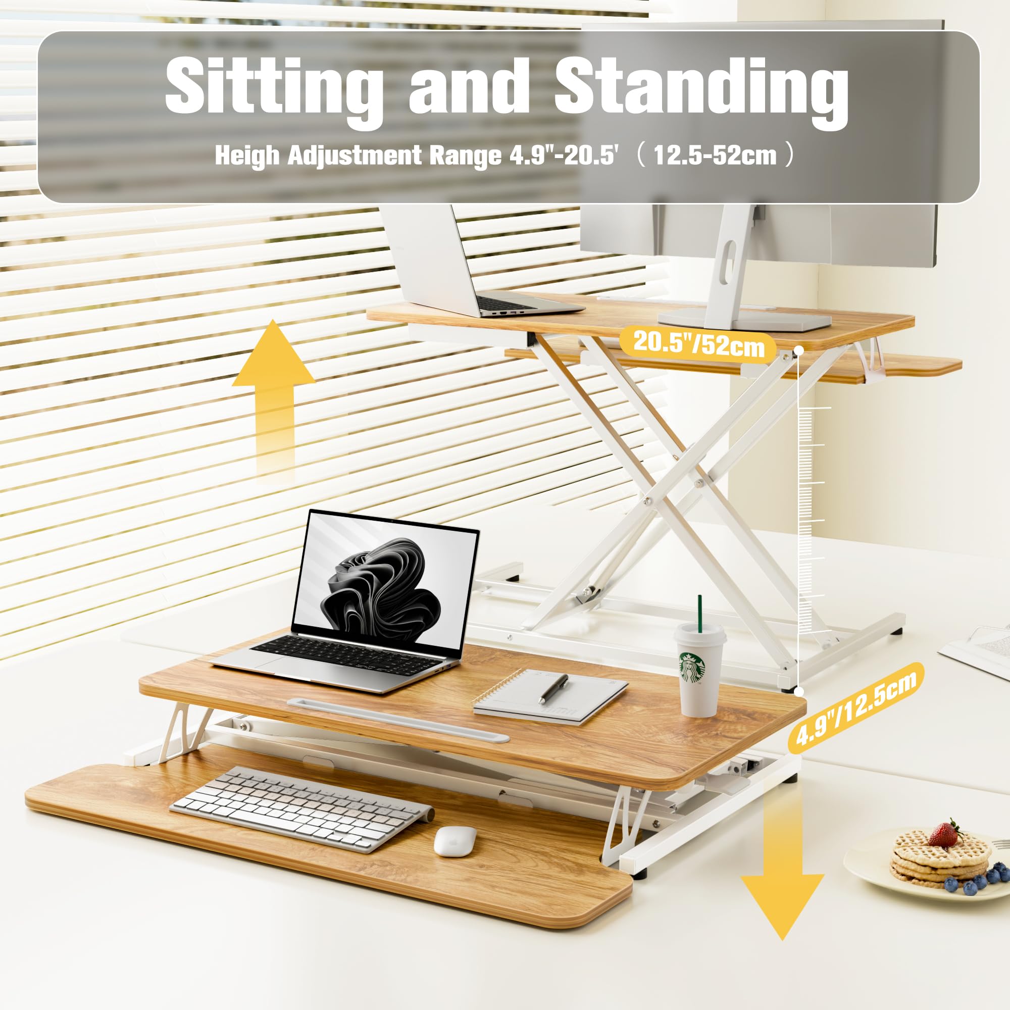 ERGOMAKER Standing Desk Converter, 36"/91cm Wide Height Adjustable Quick Sit to Stand Up Desk Riser for Dual Monitor