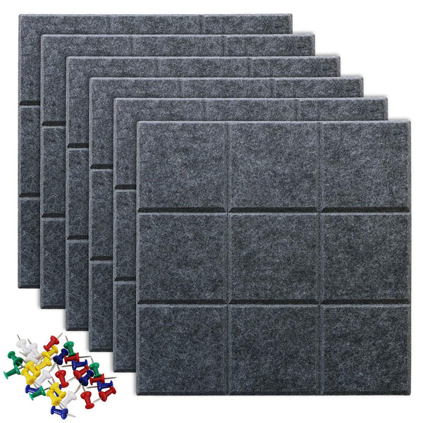 Uoisaiko Large 30x30cm Felt Board Tiles with 30 Pins, Pack of 6 Bulletin Board Notice Boards for Home Office Kitchen, Self Adhesive Pin Board Wall Tiles for Photos Memos