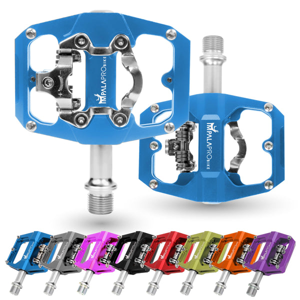 IMPALAPRO - Dual Function Bicycle Pedals 9/16'' Compatible with Shimano - Flat and SPD Clipless Pedals (Blue)