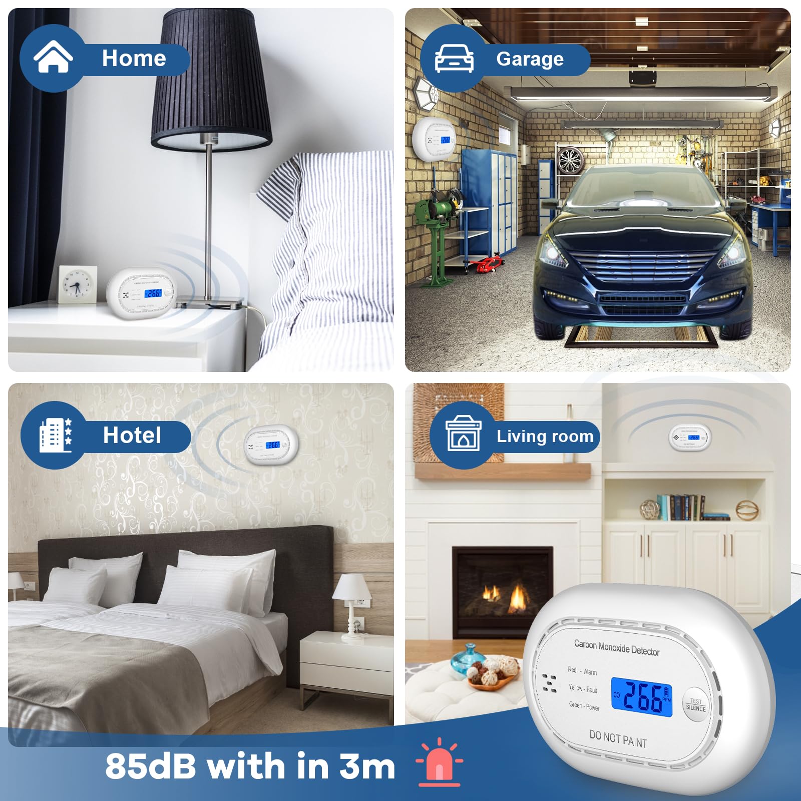 Carbon Monoxide Detector with LCD Digital Display, CE Certified CO Alarm with Sealed in 10 Year Battery, Standalone Audible CO Detector for Home,Black,1 Pack