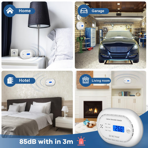 Carbon Monoxide Detector with LCD Digital Display, CE Certified CO Alarm with Sealed in 10 Year Battery, Standalone Audible CO Detector for Home,Black,1 Pack