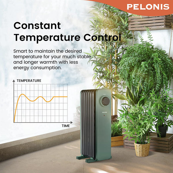 PELONIS Electric Radiator with Adjustable Thermostat and 3 Heat Settings, Oil Filled Heater with Overheat Protection (2500W, Knob Control)