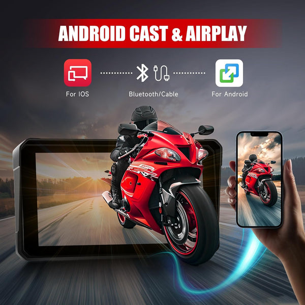 Motorcycle Carplay Screen with Bluetooth, 6 Inch Touchscreen Wireless CarPlay & Android Auto Airplay Screen for Moto GPS Navigation for Motorbike Waterproof, Voice Control, Voice Assistant, TF