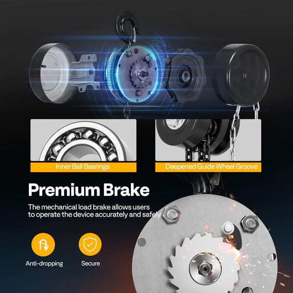 SPECSTAR Hand Chain Hoist 1250kg Capacity 3m with 2 Heavy Duty Hooks Manual Chain Fall for Warehouse Building Automotive Machinery