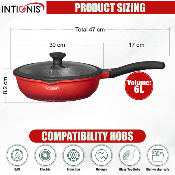 INTIGNIS Premium 30cm Deep Frying Pan with Lid | Anti-Scratch | Induction Compatible | Non-Stick Interior | Heat Resistant Handle | Perfect for
