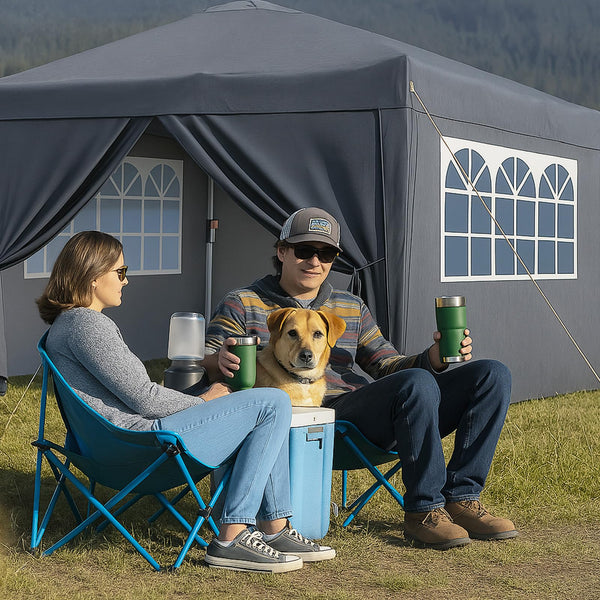 Aoxun 3m x 3m Pop Up Gazebo, Metal Frame Shelter Tent for Outdoor Garden Party, with 4 Sandbags & Carry Bag, Adjustable Height, Grey