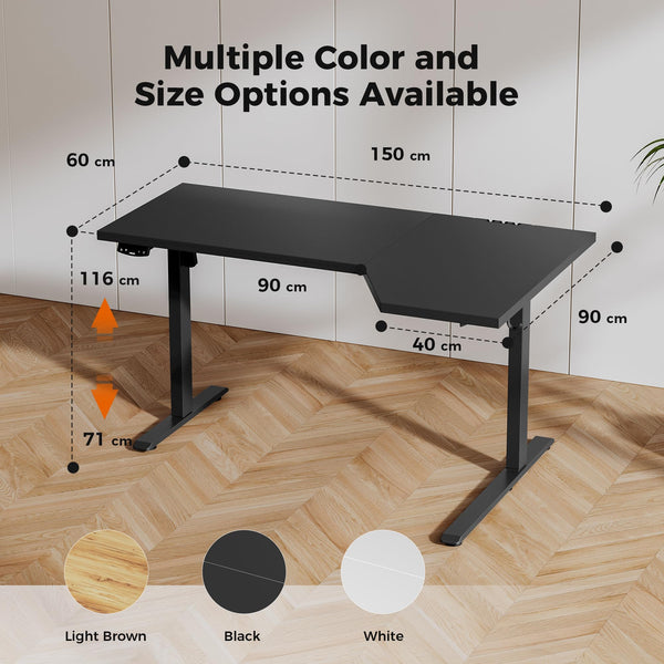 Agilestic L-Shaped Electric Standing Desk, 140cm Height Adjustable Sit-Stand Desk for Home Office, Ergonomic Computer Desk with Spliced Board, White