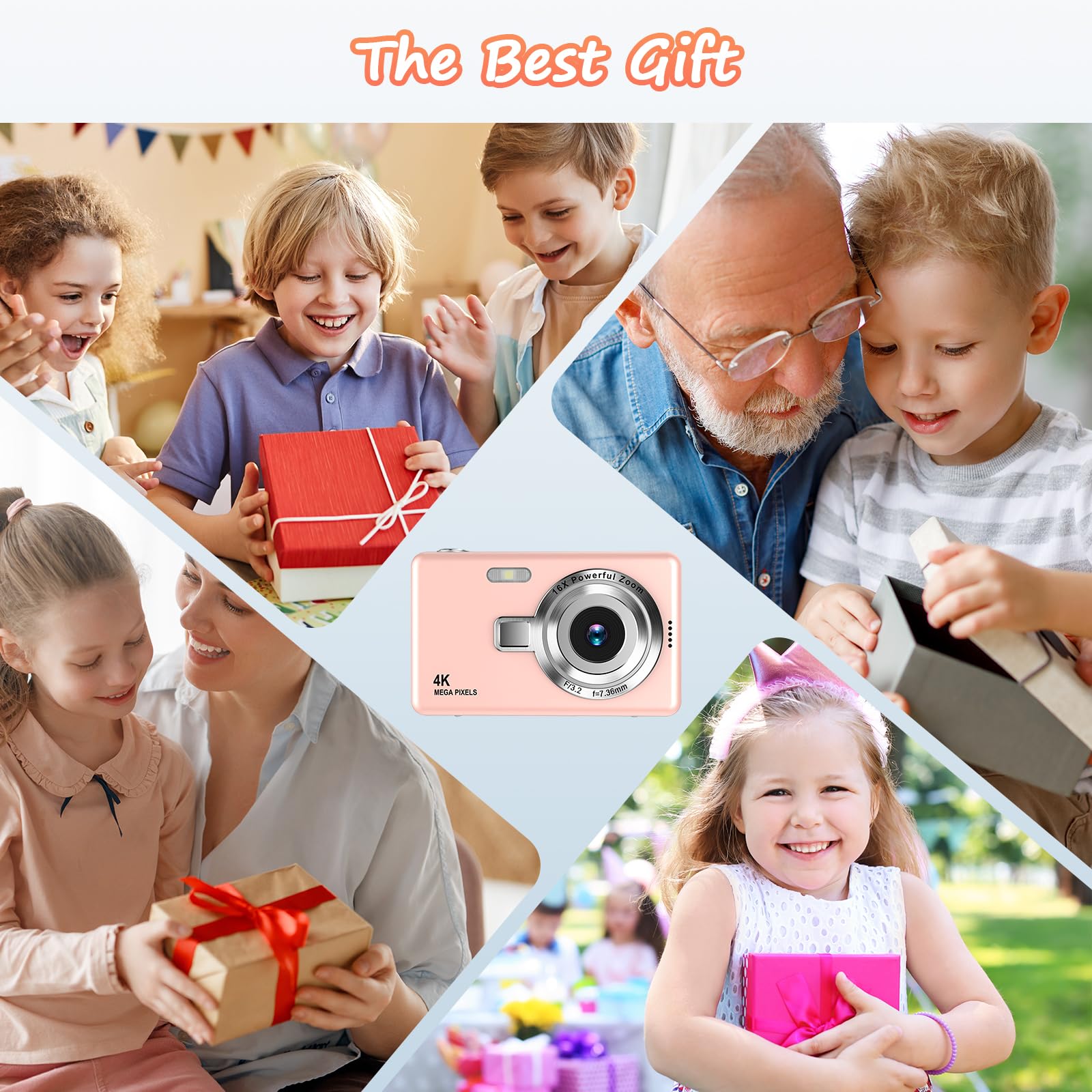 Digital Camera 1080P FHD 44MP with 2.4" LCD Screen,16X Digital Zoom, Compact Portable Vlogging Camera with 32gb SD Card for Kids Teen Students Beginner (Silver)