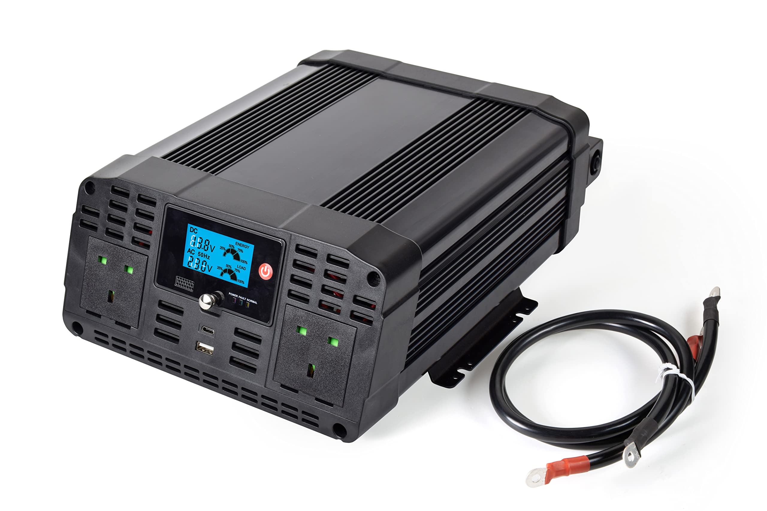 Technaxx Off-Grid Pure Sine Wave Car Power Inverter TE22 – 2000W/4000W Peak – 12V to 230V Converter with LCD, 2x UK Plugs, USB-A QC 3.0 & USB-C – TÜV Certified – Ideal for Camping & Travel
