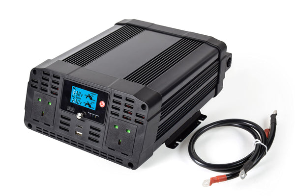 Technaxx Off-Grid Pure Sine Wave Car Power Inverter TE22 – 2000W/4000W Peak – 12V to 230V Converter with LCD, 2x UK Plugs, USB-A QC 3.0 & USB-C – TÜV Certified – Ideal for Camping & Travel