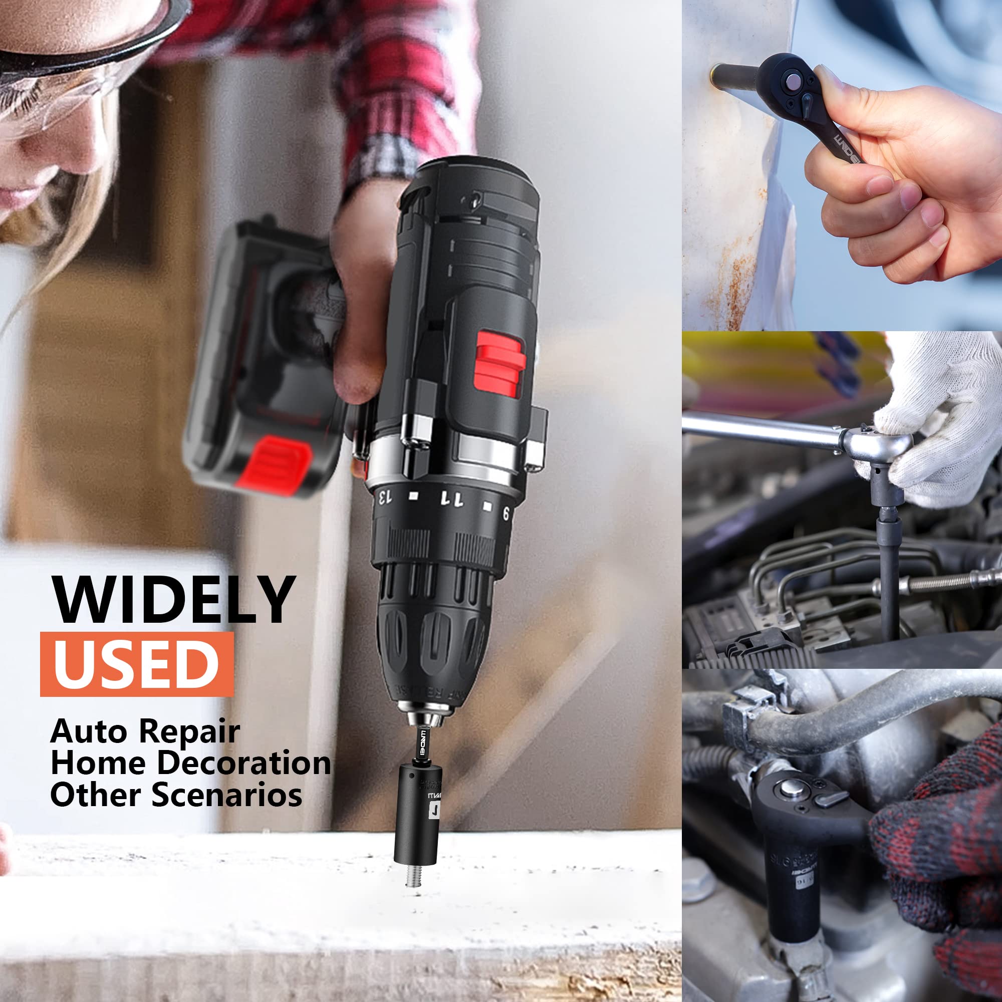 LLNDEI 1/4-Inch Drive Impact Socket Set, 52 PCS Mechanic Tool Set with Ratchet & Adapter, CR-V, Metric and Standard Full Sockets with Storage Tool Kit for Household & Automotive Repair & DIY Project