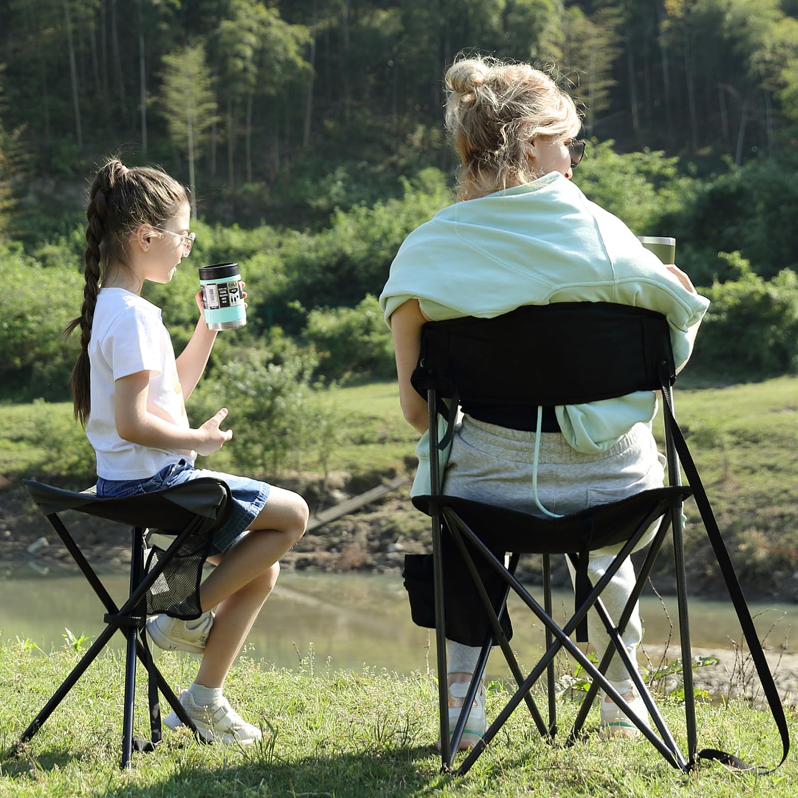 EVER ADVANCED Folding Stool Tripod Tall 53 cm Lightweight Camping Stool Compact Portable Fishing Tripod Camping Chair Collapsible for Outdoor Travel Walking Garden Backpack Hold Up 102 KG