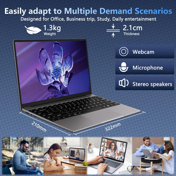 HUQPPQ 14 Inch Laptop Celeron N4020 Processor 6GB RAM 256GB SSD WIN11 Laptops | FHD 1920×1080 IPS Display | WiFi 5, USB 3.0, Webcam | Ideal for Business, School & Work - Gray