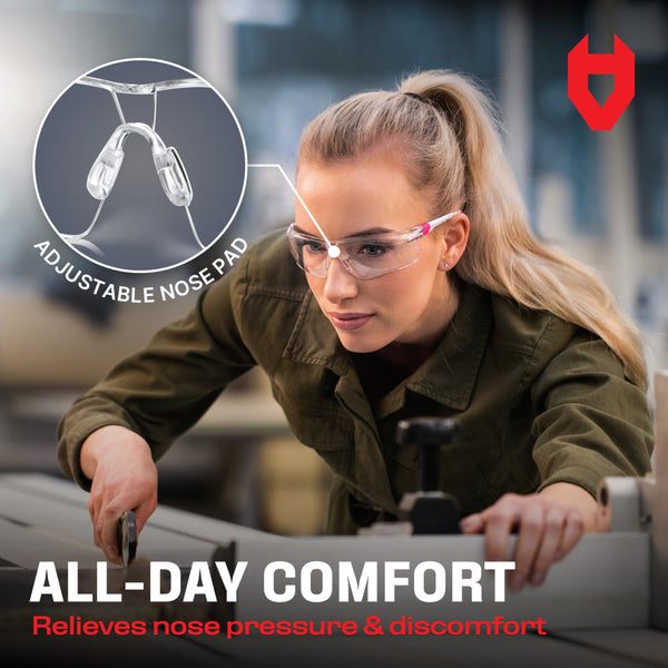 NoCry Clear Safety Glasses for Work with Anti Fog Scratch Resistant Wrap-Around Lenses and Non-Slip Grips, UV Protection. Adjustable Eye Protection Cycling and Squash Glasses with Black & Green Frames