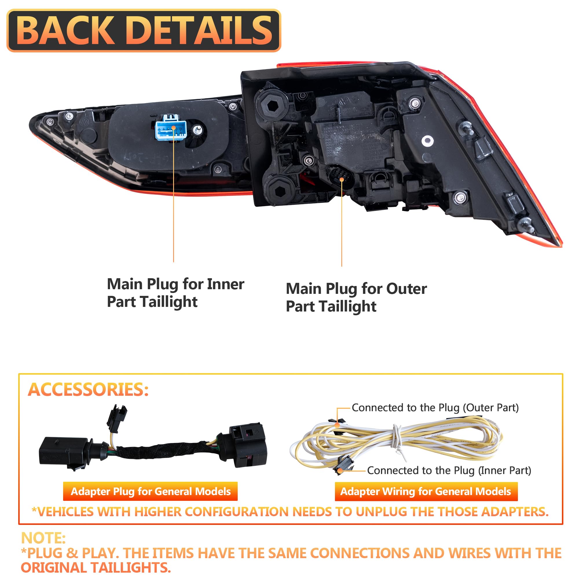 VLAND LED Rear Lights compatible with Golf MK8 Golf 8 2020-2023, w/Amber Sequential Indicator, Driver & Passenger Side - Smoked