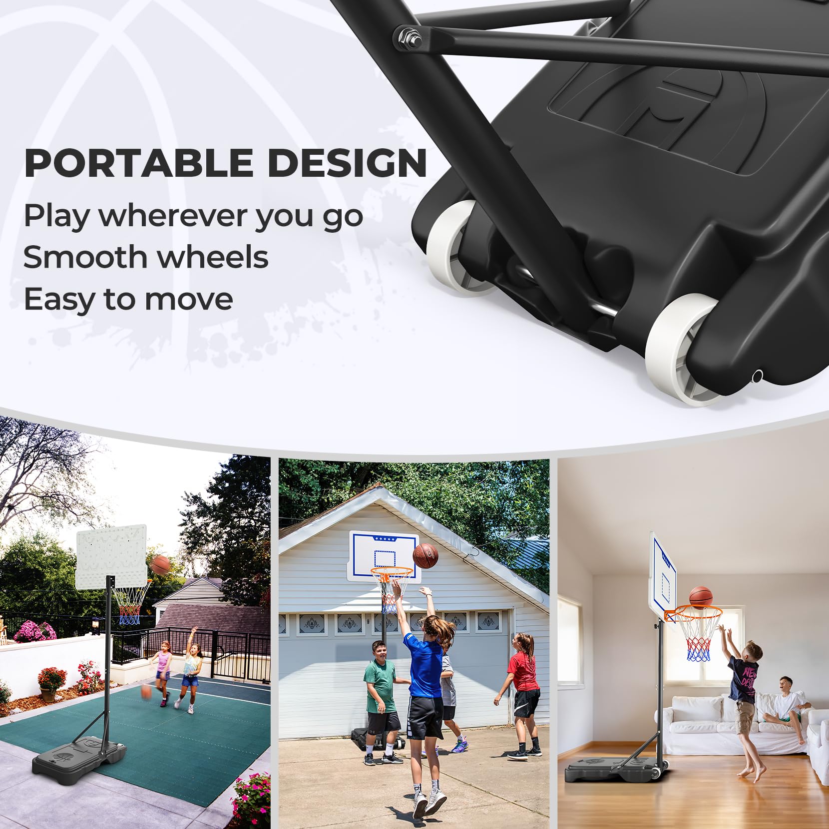 Basketball Hoop Outdoor, Yohood Basketball Hoop and Stand Portable Adjustable Height Net Set System on Wheels Sturdy Backboard for Game Park Garden Indoor