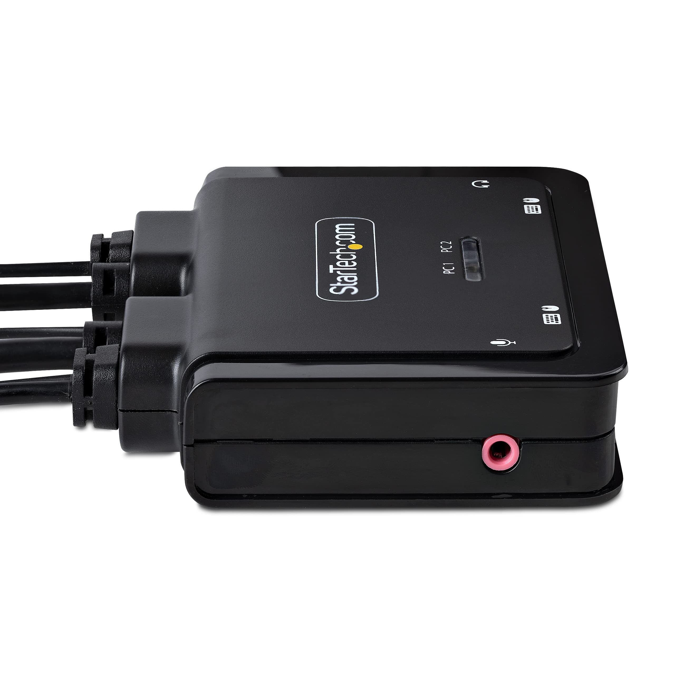 StarTech.com 2-Port Dual-Monitor DisplayPort Cable KVM Switch, 4K 60Hz, Compact KVM with 5ft/1.5m USB-A/DisplayPort/Audio Integrated Cables, Bus Powered, Remote/Hotkey Switching (C2-DD46-UA2-CBL-KVM)