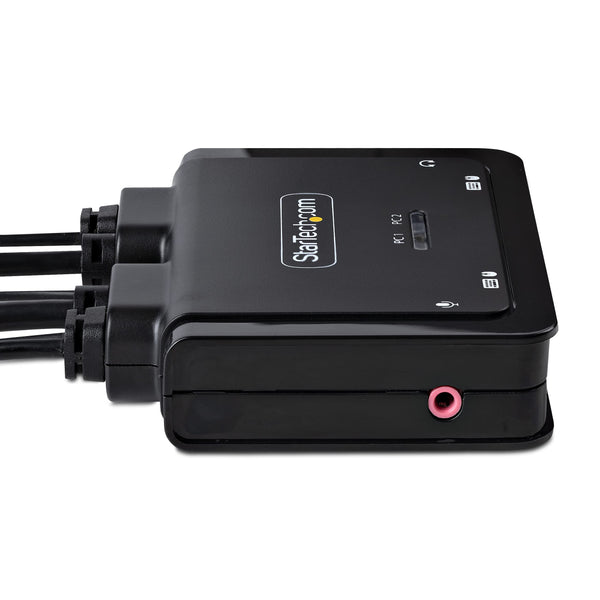 StarTech.com 2-Port Dual-Monitor DisplayPort Cable KVM Switch, 4K 60Hz, Compact KVM with 5ft/1.5m USB-A/DisplayPort/Audio Integrated Cables, Bus Powered, Remote/Hotkey Switching (C2-DD46-UA2-CBL-KVM)