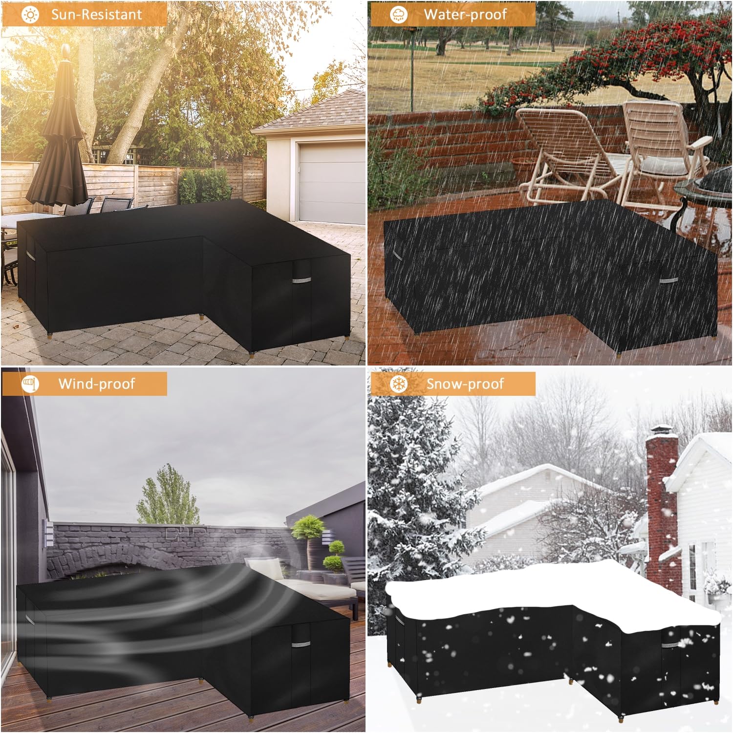 Dokon L-Shape Garden Furniture Covers Waterproof Heavy Duty 600D Oxford Fabric Windproof Anti-UV Outdoor Rattan Corner Sofa Cover with Air Vent, Patio