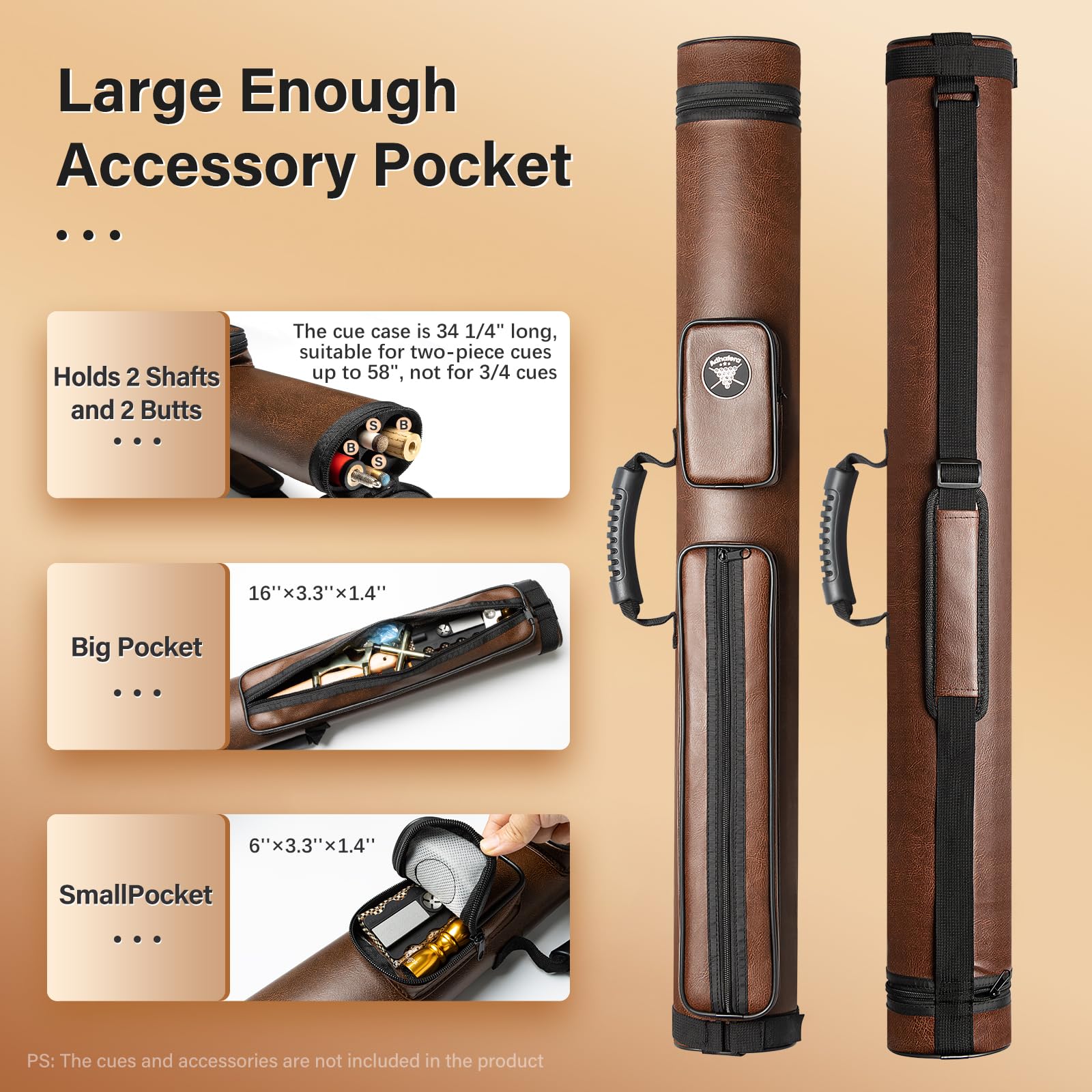 Adhafera Pool Cue Case, 2 X 2 Hard Snooker Cue Case, Made of Faux Leather Pool Cue Accessories (Not for 3/4 Cues)