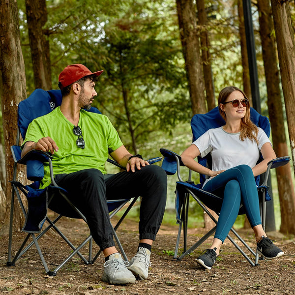 EVER ADVANCED Camping Chairs for Adults Heavy Duty Folding Chair Up to 160kg Oversized with High Back & Cup Holder & Side Pocket Comfy Camp Fold Up Chair