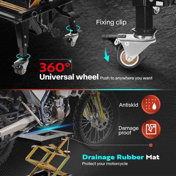 VIVOHOME Motorcycle Lift Jack Stand 158KG Heavy Duty Hydraulic Operated ATV Dirt Bike Scissor Stand with 4 Wheels